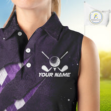 Load image into Gallery viewer, Close-up fabric detail of lightweight 100% polyester quick-dry golf polo shirt with golf clubs graphic and "Your Name" on the chest.