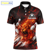 Load image into Gallery viewer, Front view of Red Flame Lion Custom Men Bowling Quarter Zip Shirts Bowling League Shirts Bowling Team Jerseys