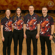 Load image into Gallery viewer, Bowling team wearing Red Flame Lion Custom Men Bowling 1/4 Quater Zip Shirts with personalized name 
