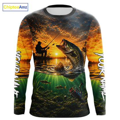 Largemouth Bass Fishing Custom Performance Fishing Shirt Long Sleeve, Bass Fishing Jerseys NBT946