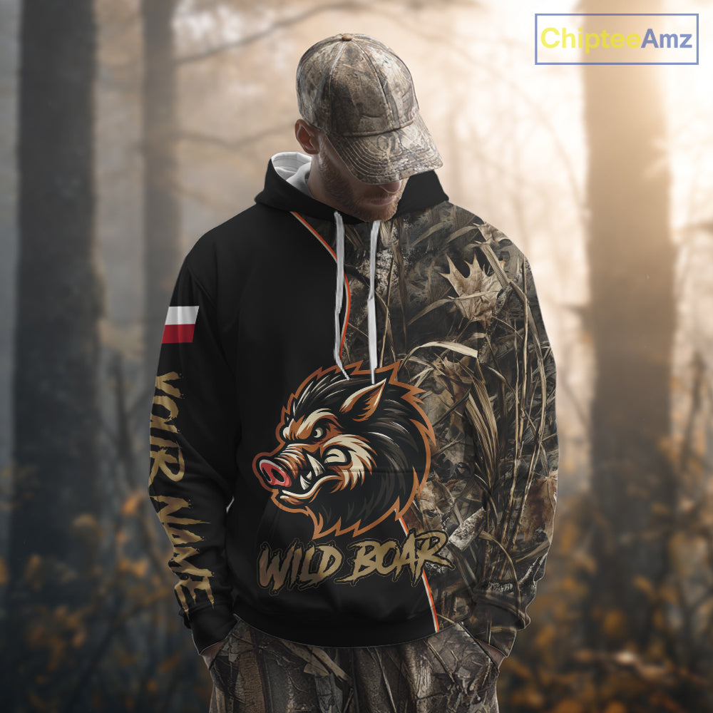 Custom Brown Camo with TX Flag Boar Hunting Shirts for Men, Boar Hunting Clothes, Hunting Gifts NBT188