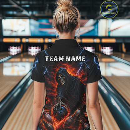 Custom Grim Reaper Lightning Bowling Shirt For Women, Skull Bowling Jersey Team Polo & 1/4 Zip Shirt NBT963