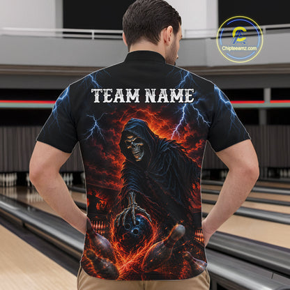 Custom Grim Reaper Lightning Bowling Shirt For Men, Skull Bowling Jersey Team Polo & 1/4 Zip Shirt NBT963