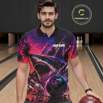 Custom Shark Bowling Polo Shirts For Men, Shark Bowling Team Shirt NBT969