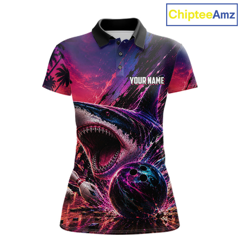 Custom Shark Bowling Polo Shirts For Women, Shark Bowling Team Shirt NBT969