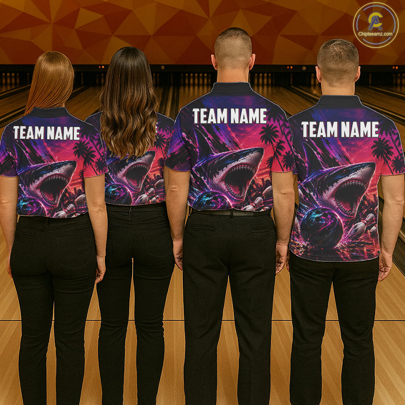 Custom Shark Bowling Polo Shirts For Men, Shark Bowling Team Shirt NBT969
