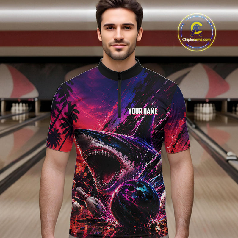 Custom Shark Bowling Polo Shirts For Men, Shark Bowling Team Shirt NBT969