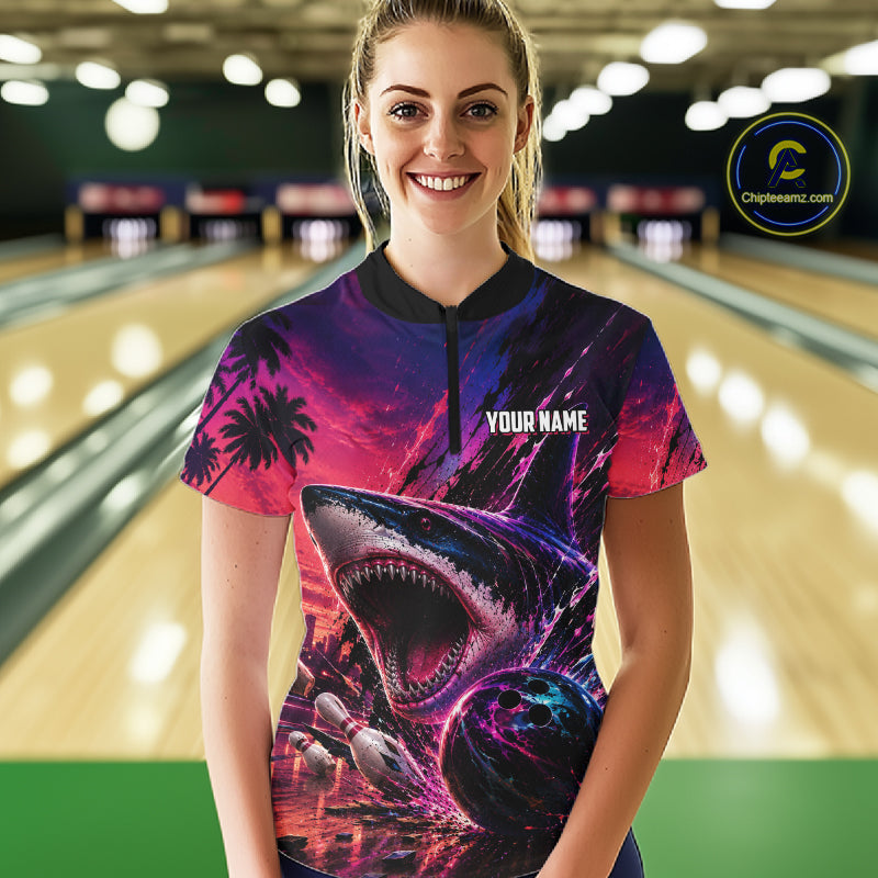Custom Shark Bowling Polo Shirts For Women, Shark Bowling Team Shirt NBT969