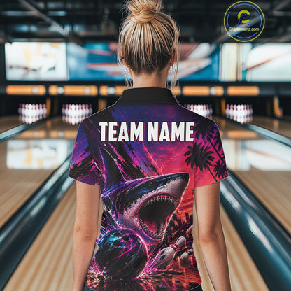 Custom Shark Bowling Polo Shirts For Women, Shark Bowling Team Shirt NBT969