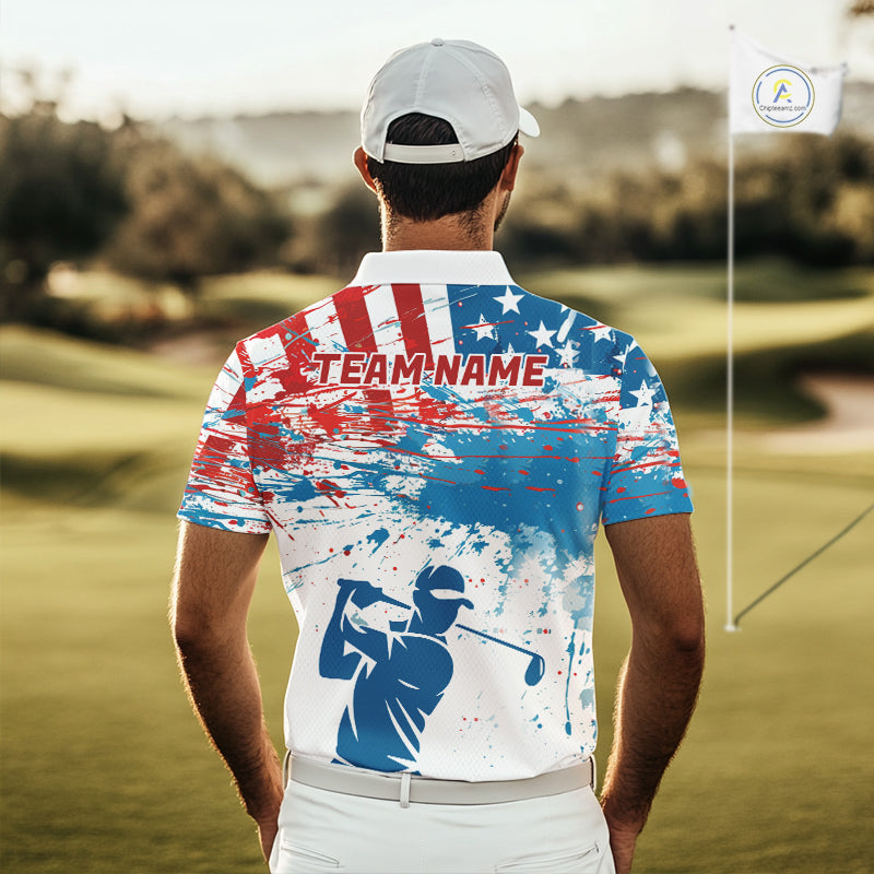 American Flag Golf Polo Shirt Custom Mens Golf Shirts US Flag Golf Polo Shirt NBT568