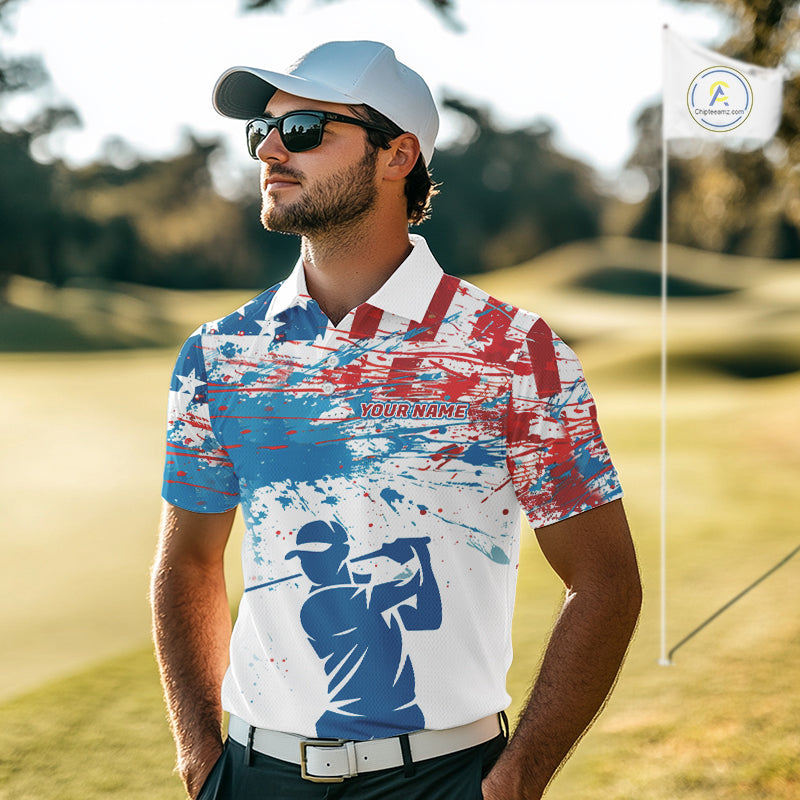 American Flag Golf Polo Shirt Custom Mens Golf Shirts US Flag Golf Polo Shirt NBT568