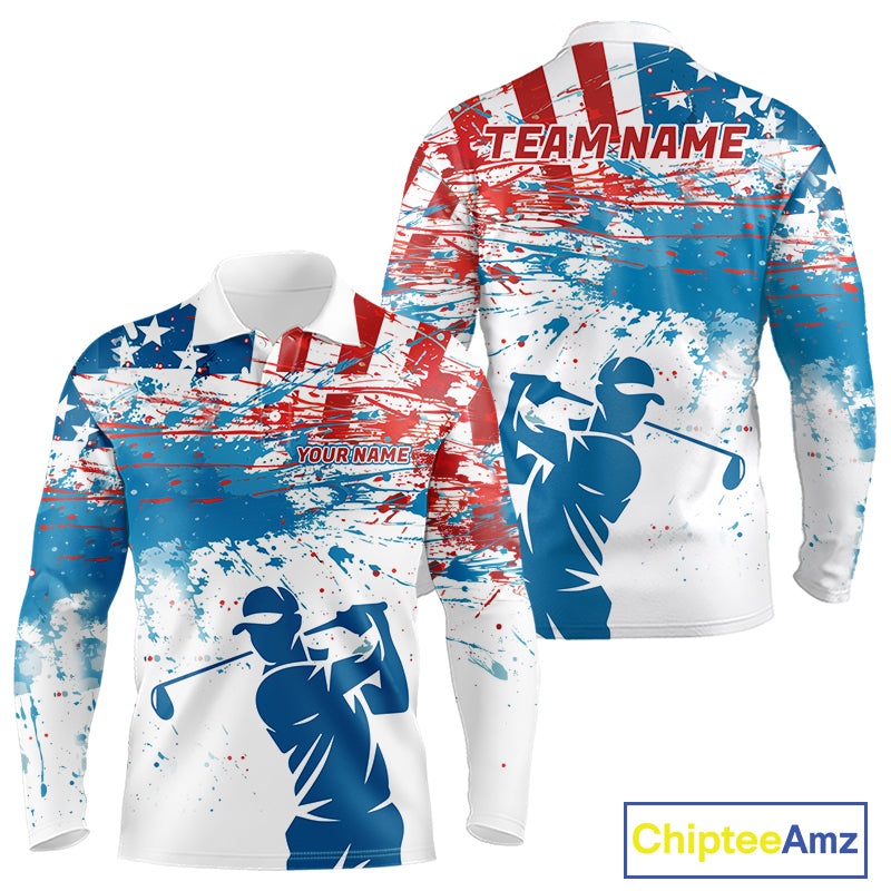 American Flag Golf Polo Shirt Custom Mens Golf Shirts US Flag Golf Polo Shirt NBT568