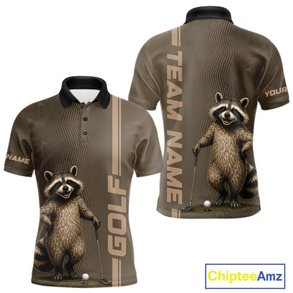 Personalized Funny Brown Raccoon Custom Name Polo Golf Shirt For Mens, Golfer Gifts NBT888