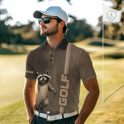 Personalized Funny Brown Raccoon Custom Name Polo Golf Shirt For Mens, Golfer Gifts NBT888