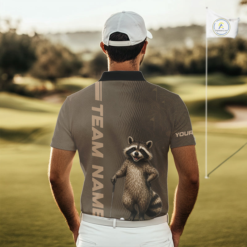 Personalized Funny Brown Raccoon Custom Name Polo Golf Shirt For Mens, Golfer Gifts NBT888