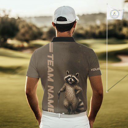 Personalized Funny Brown Raccoon Custom Name Polo Golf Shirt For Mens, Golfer Gifts NBT888