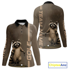 Load image into Gallery viewer, Personalized Funny Brown Raccoon Custom Name Polo Golf Shirt For Womens, Golfer Gifts NBT888