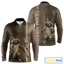 Load image into Gallery viewer, Personalized Funny Brown Raccoon Custom Name Polo Golf Shirt For Mens, Golfer Gifts NBT888