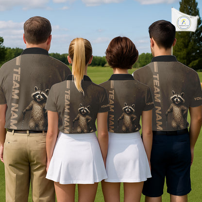Personalized Funny Brown Raccoon Custom Name Polo Golf Shirt For Mens, Golfer Gifts NBT888