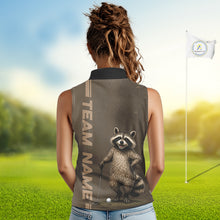 Load image into Gallery viewer, Personalized Funny Brown Raccoon Custom Name Sleeveless Polo Golf Shirt For Womens, Golfer Gifts NBT888