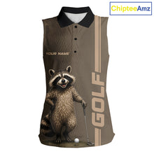Load image into Gallery viewer, Personalized Funny Brown Raccoon Custom Name Sleeveless Polo Golf Shirt For Womens, Golfer Gifts NBT888