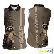 Load image into Gallery viewer, Personalized Funny Brown Raccoon Custom Name Sleeveless Polo Golf Shirt For Womens, Golfer Gifts NBT888