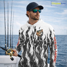 Load image into Gallery viewer, Black Camo American Flag Bass Long Sleeve Hooded Fishing Shirts, Patriotic Fishing Shirt NBT456