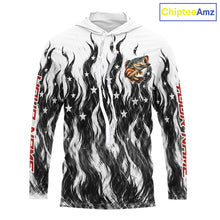 Load image into Gallery viewer, Black Camo American Flag Bass Long Sleeve Hooded Fishing Shirts, Patriotic Fishing Shirt NBT456