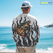 Load image into Gallery viewer, Black Camo American Flag Bass Fishing Shirts Long Sleeve, Patriotic Fishing Shirt NBT456