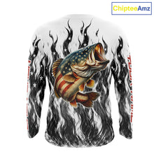 Load image into Gallery viewer, Black Camo American Flag Bass Fishing Shirts Long Sleeve, Patriotic Fishing Shirt NBT456