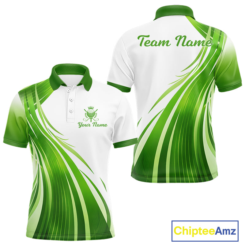 Mens Golf Polo Shirt Green And White Custom Golf Shirts For Team Personalized Golf Gifts NBT570
