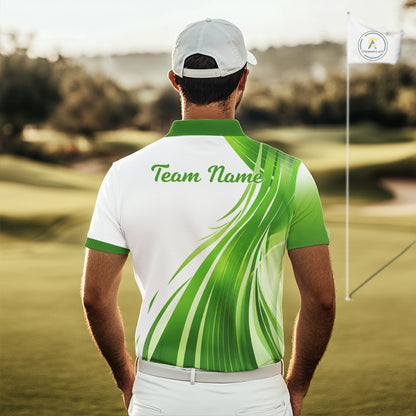 Mens Golf Polo Shirt Green And White Custom Golf Shirts For Team Personalized Golf Gifts NBT570