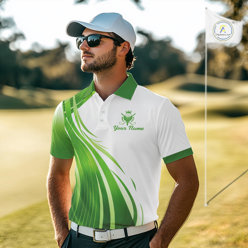 Mens Golf Polo Shirt Green And White Custom Golf Shirts For Team Personalized Golf Gifts NBT570