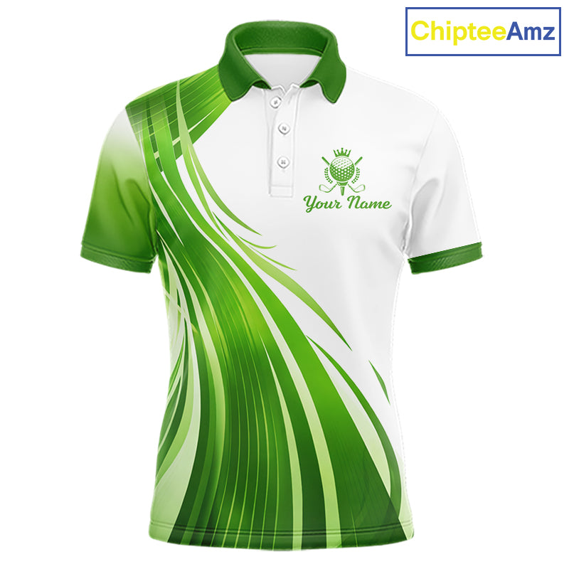 Mens Golf Polo Shirt Green And White Custom Golf Shirts For Team Personalized Golf Gifts NBT570