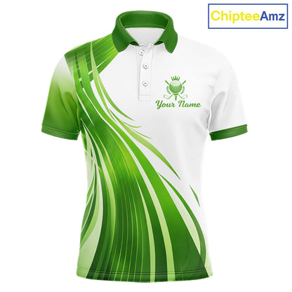 Mens Golf Polo Shirt Green And White Custom Golf Shirts For Team Personalized Golf Gifts NBT570
