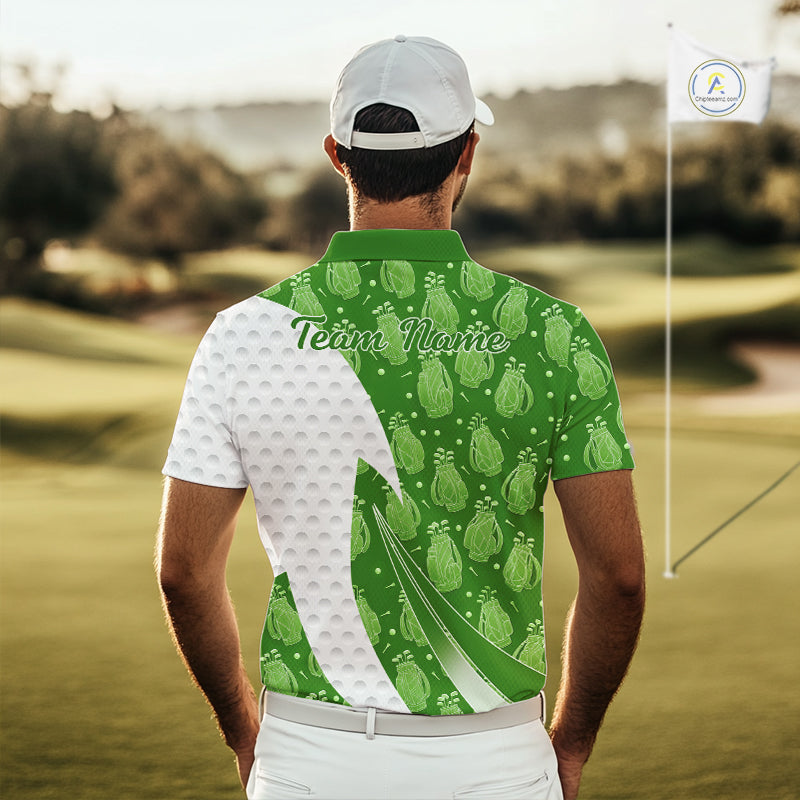 Green Golf Pattern Polo Golf Shirt For Men Custom Mens Golf Clothes, Best Golf Gifts NBT572