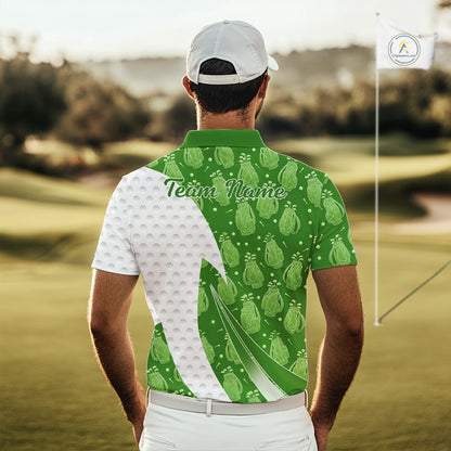 Green Golf Pattern Polo Golf Shirt For Men Custom Mens Golf Clothes, Best Golf Gifts NBT572