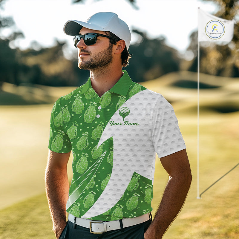 Green Golf Pattern Polo Golf Shirt For Men Custom Mens Golf Clothes, Best Golf Gifts NBT572