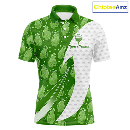 Green Golf Pattern Polo Golf Shirt For Men Custom Mens Golf Clothes, Best Golf Gifts NBT572