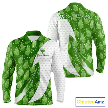 Green Golf Pattern Polo Golf Shirt For Men Custom Mens Golf Clothes, Best Golf Gifts NBT572