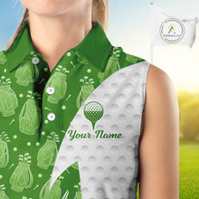 Load image into Gallery viewer, Green Golf Pattern Sleeveless Polo Golf Shirt For Women Custom Ladies Golf Clothes, Best Golf Gifts NBT572