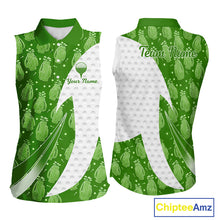 Load image into Gallery viewer, Green Golf Pattern Sleeveless Polo Golf Shirt For Women Custom Ladies Golf Clothes, Best Golf Gifts NBT572