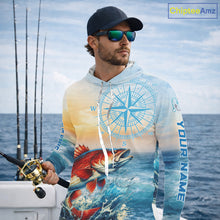 Load image into Gallery viewer, Redfish Fishing Sunset Custom Fishing Long Sleeve Hooded Shirt, Redfish Compass Offshore Fishing Apparel NBT587