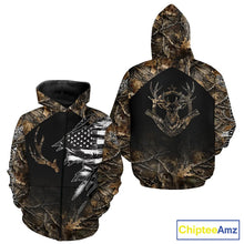 Load image into Gallery viewer, Whitetail Deer Hunting Shirts Personalized Black US Flag Camouflage, Best Gifts for Deer Hunters NBT275