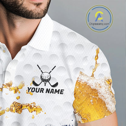 Close-up fabric of Patriotic Beer Mens Golf Polo Shirt with custom name on the chest