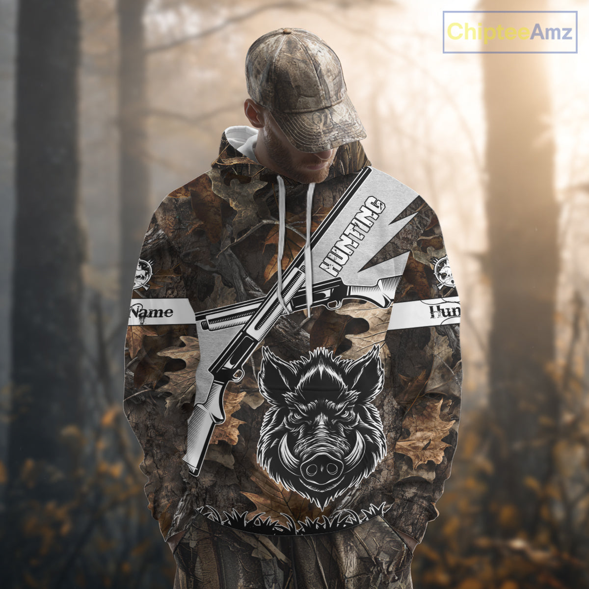 Wild Boar Hunting Rifle Vector 3D Printed Custom Name Shirts, Boar Hunting Clothing, Hunting Gifts NBT219
