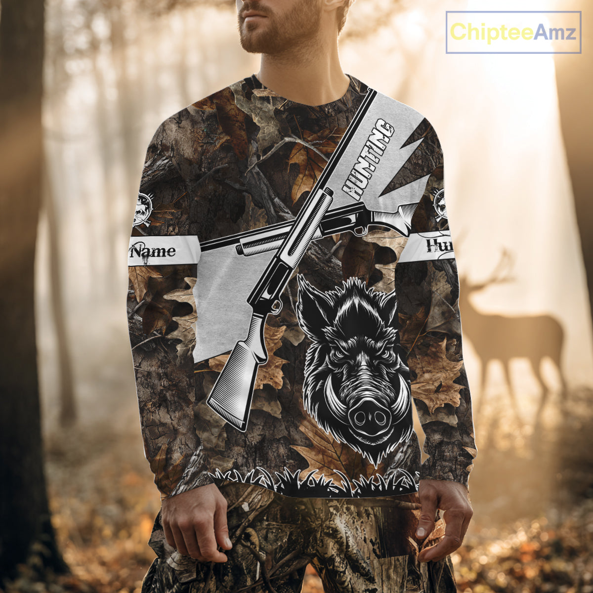 Wild Boar Hunting Rifle Vector 3D Printed Custom Name Shirts, Boar Hunting Clothing, Hunting Gifts NBT219