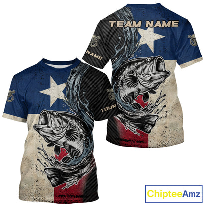 Custom Texas Flag Bass Fishing Shirts, Texas Bass Fishing T-Shirts NBT842