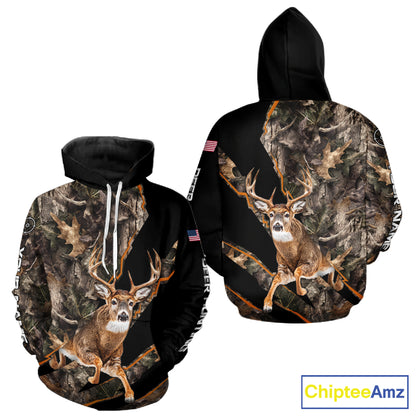 Whitetail Deer Hunting Brown Camo with Scope US Flag Shirts, Deer Hunting Clothes for Hunters NBT230