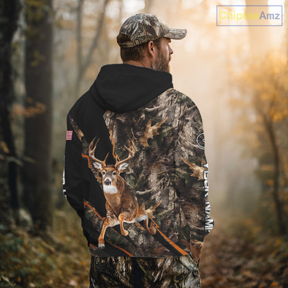 Whitetail Deer Hunting Brown Camo with Scope US Flag Shirts, Deer Hunting Clothes for Hunters NBT230